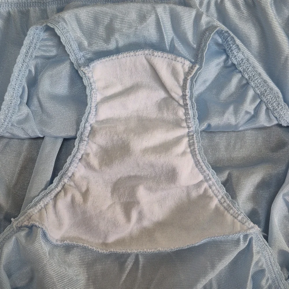 Vintage Hanes 15763 Satin Nylon Lace Granny Panties Hi Cut Briefs Blue sz 9 - Picture 7 of 7